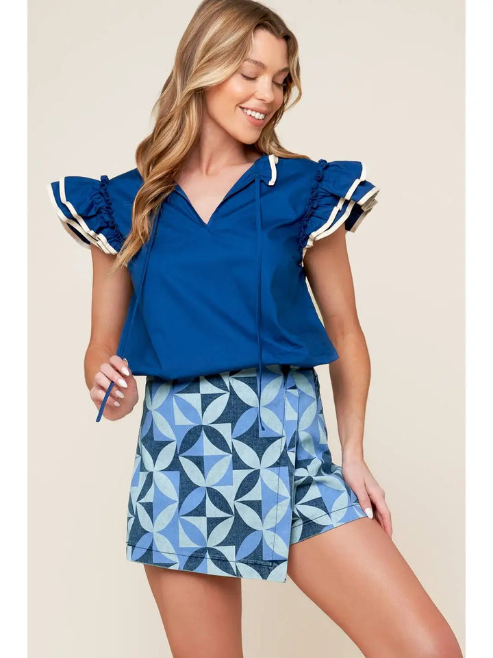 Printed Denim Skort