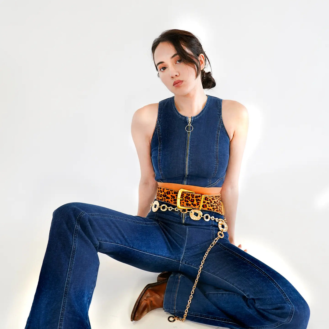 Zipper Lined Leopard Print Belt