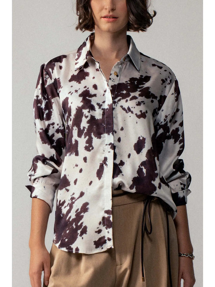 Cowhide Print Western Button Down Shirt