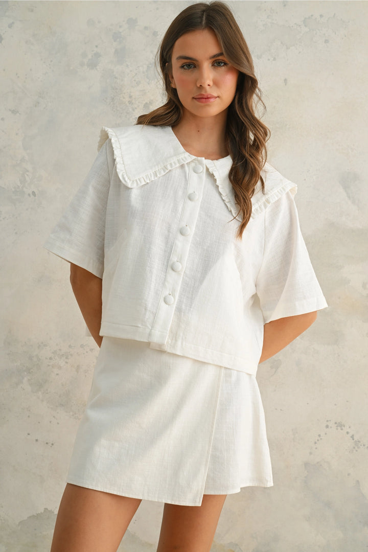 Linen Collared Short Sleeve Top
