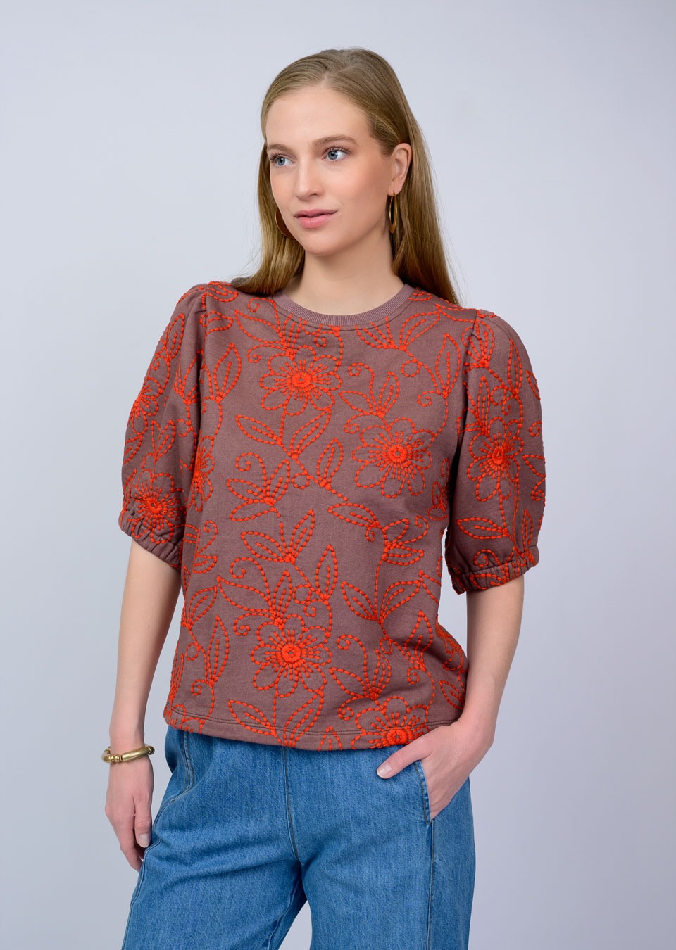 Brun Floral Vines Knit Top-Ivy Jane