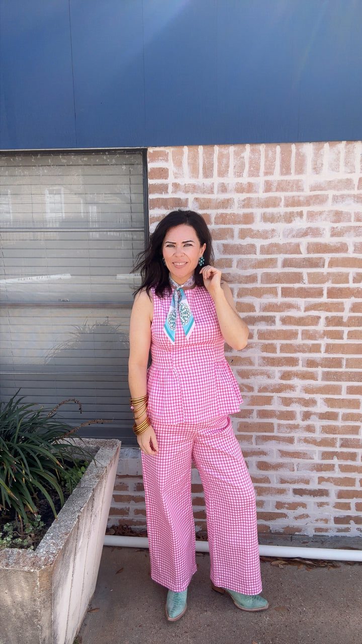 Pink Gingham Peplum Top