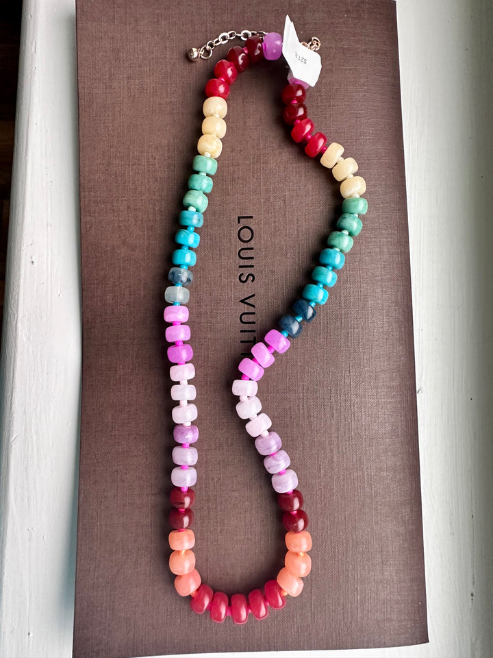 FLAT ROUND RESIN BEADS OMBRE MIXED NECKLACE