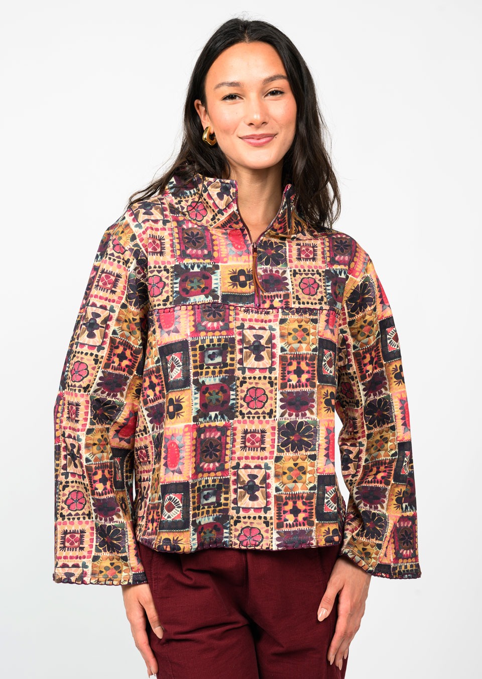 Zip Front Terry Popover Top-Ivy Jane