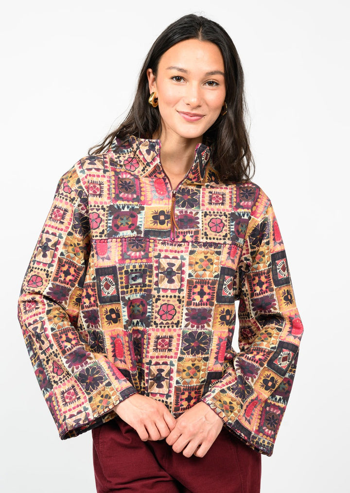 Zip Front Terry Popover Top-Ivy Jane