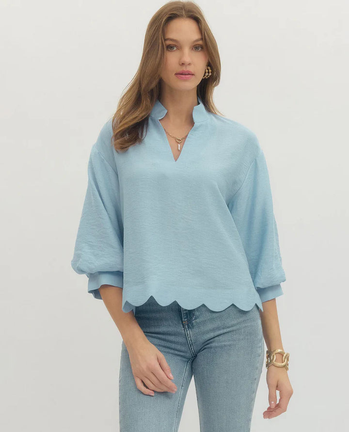 Sky Scallop Hem Top