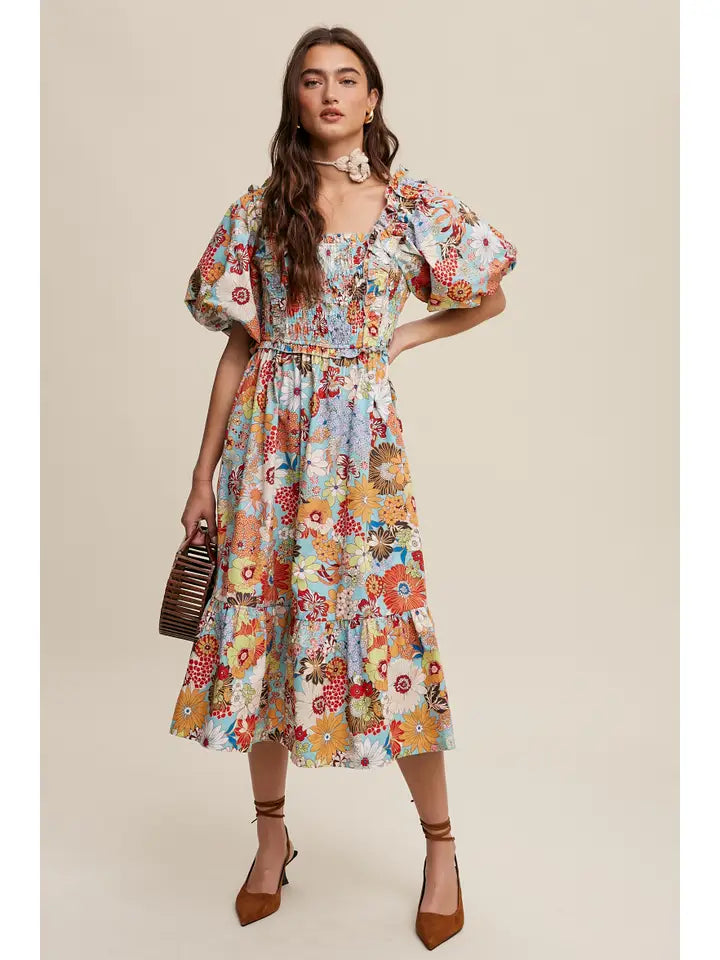Vintage Floral Midi Dress