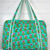 Aqua Floral Print Quilted Duffle Weekender Overnight Travel Bag