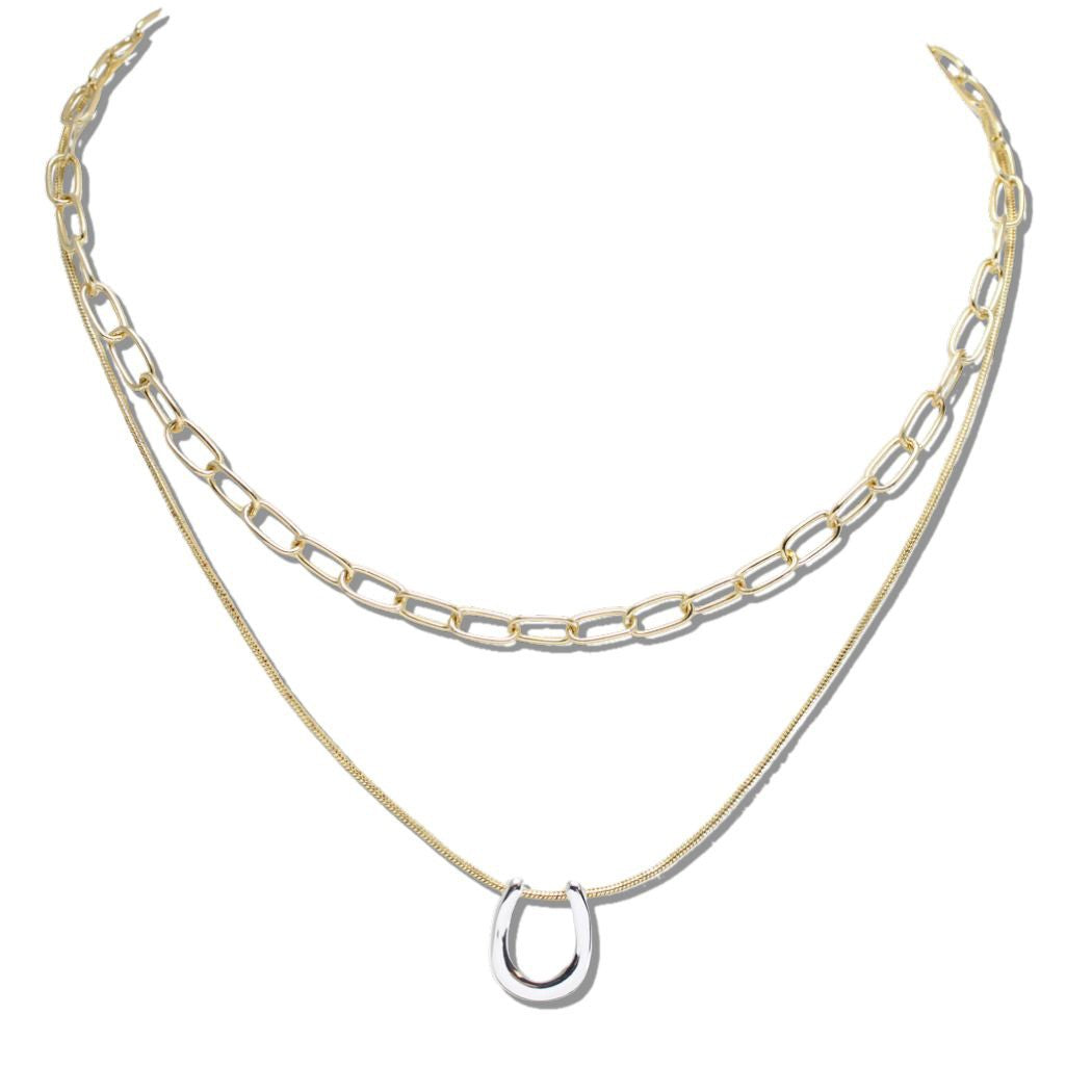 Two Tiered Horseshoe Charm Necklace