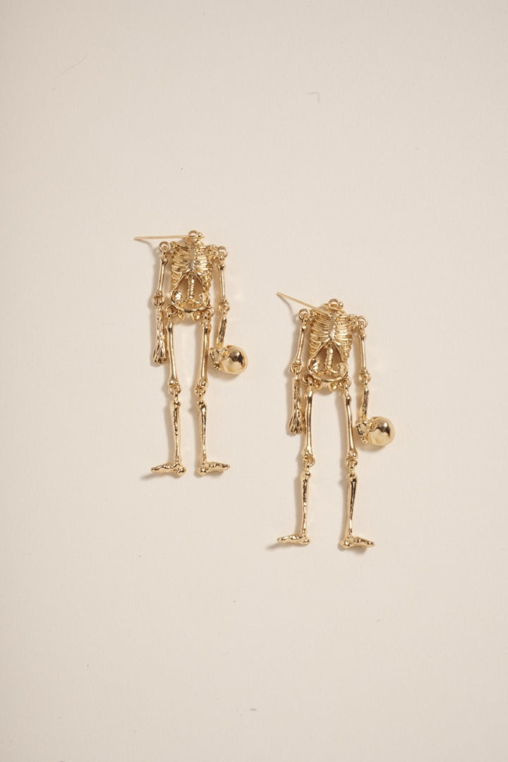 Skeleton Holding Skull Hook Dangle Earrings