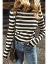 Stripe Slim Fit High Neck Long Sleeve Sweater