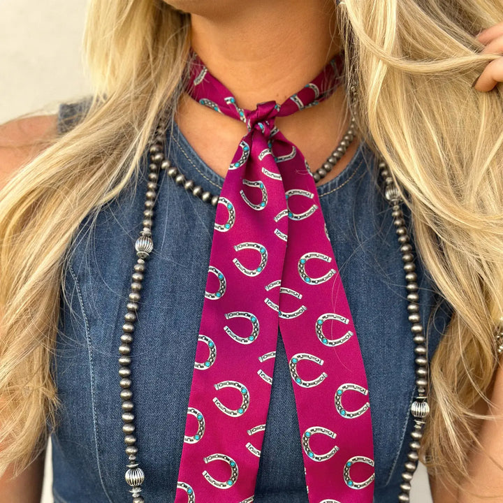 Purple Silk Twilly Scarf with Silver and Turquoise