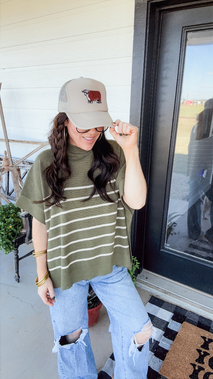 The Striped Olive Pullover Sweater