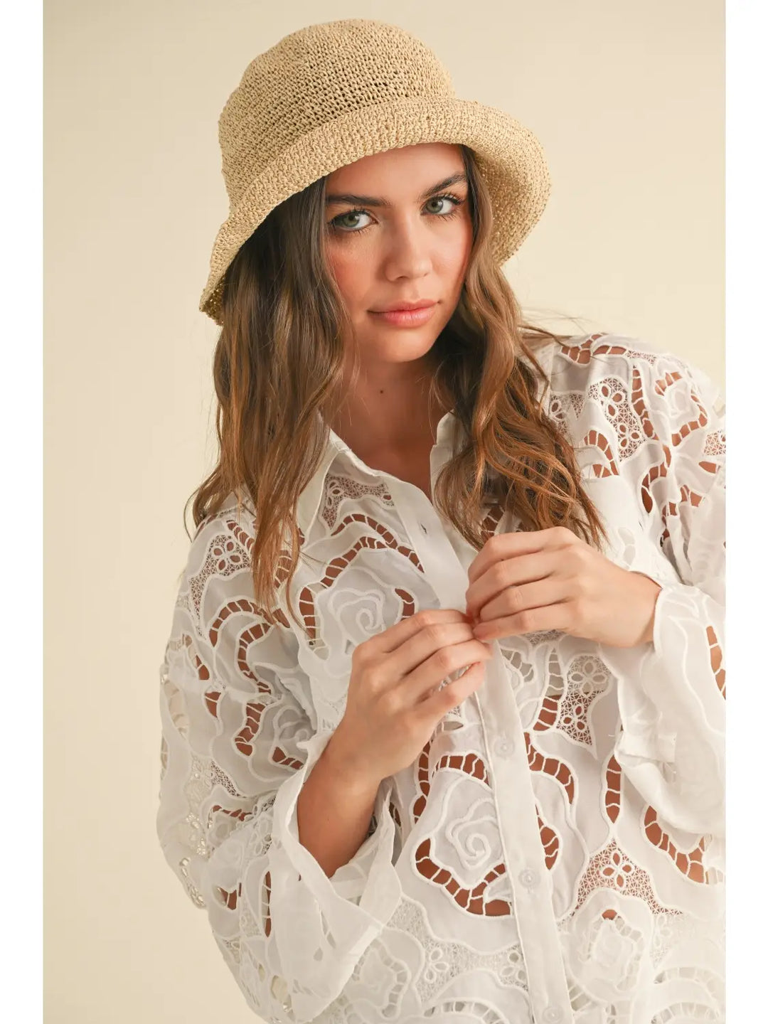 Floral Eyelet Pattern Shirts