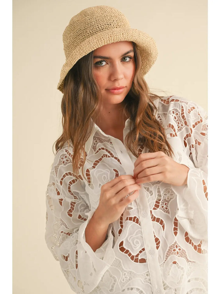 Floral Eyelet Pattern Shirts