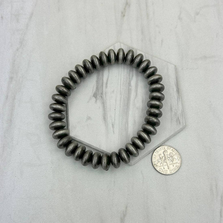 10mm stretch silver disk pearl beads Bracelet