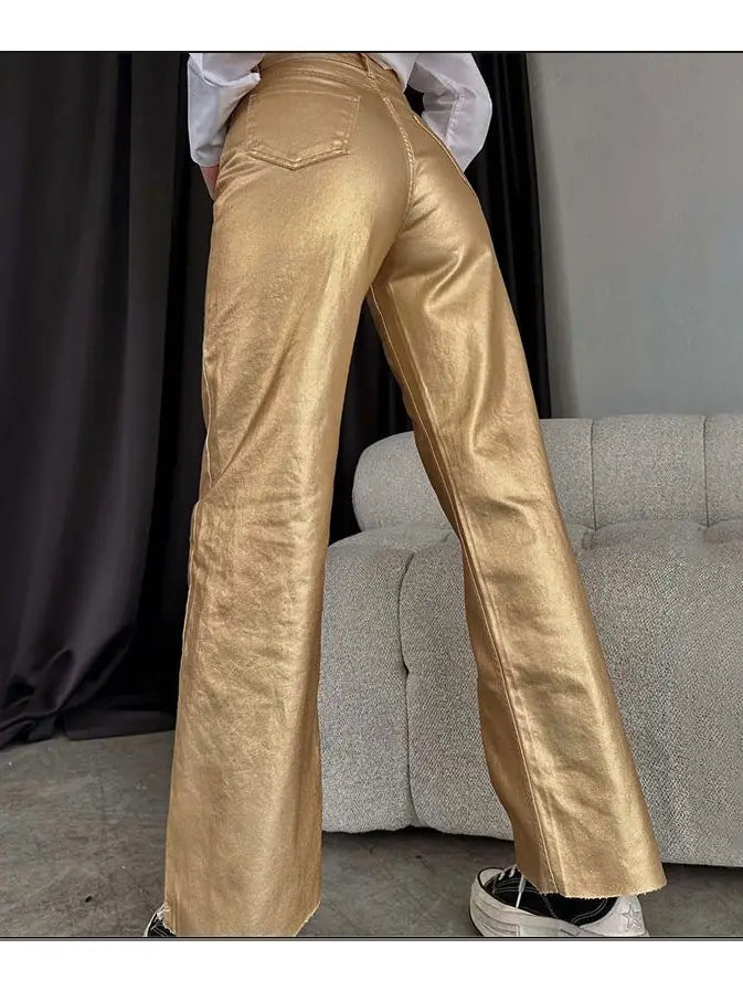 Gold Metallic Flare Pants