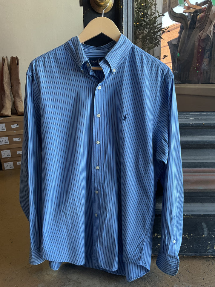 Thrifted- Blue Stripe Ralph Lauren Button Down