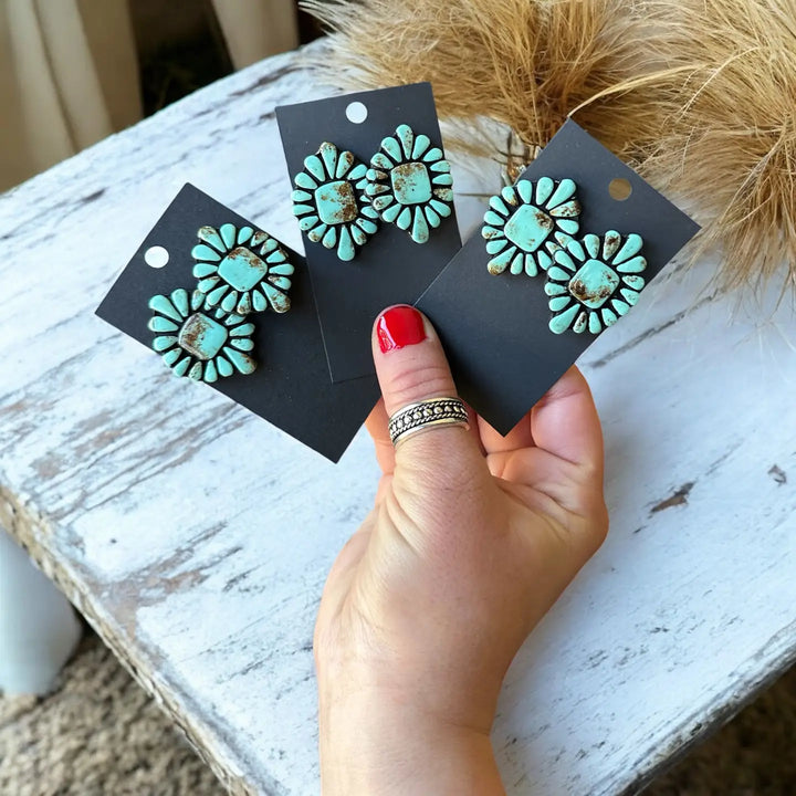 Turquoise Stud Earrings, Lightweight Clay Earrings