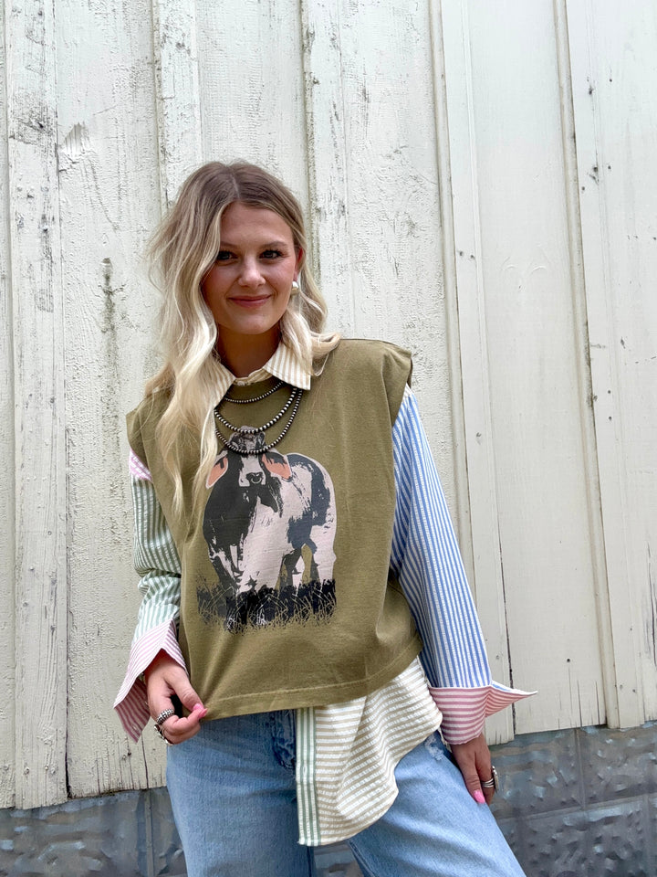 The Brahma Bull Boxy Tank- Olive