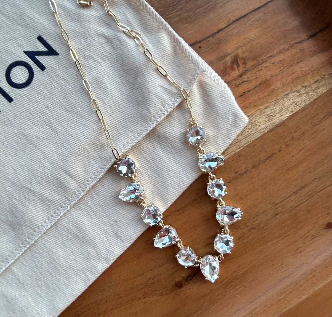 Cushion Teardrop Stone Link Necklace