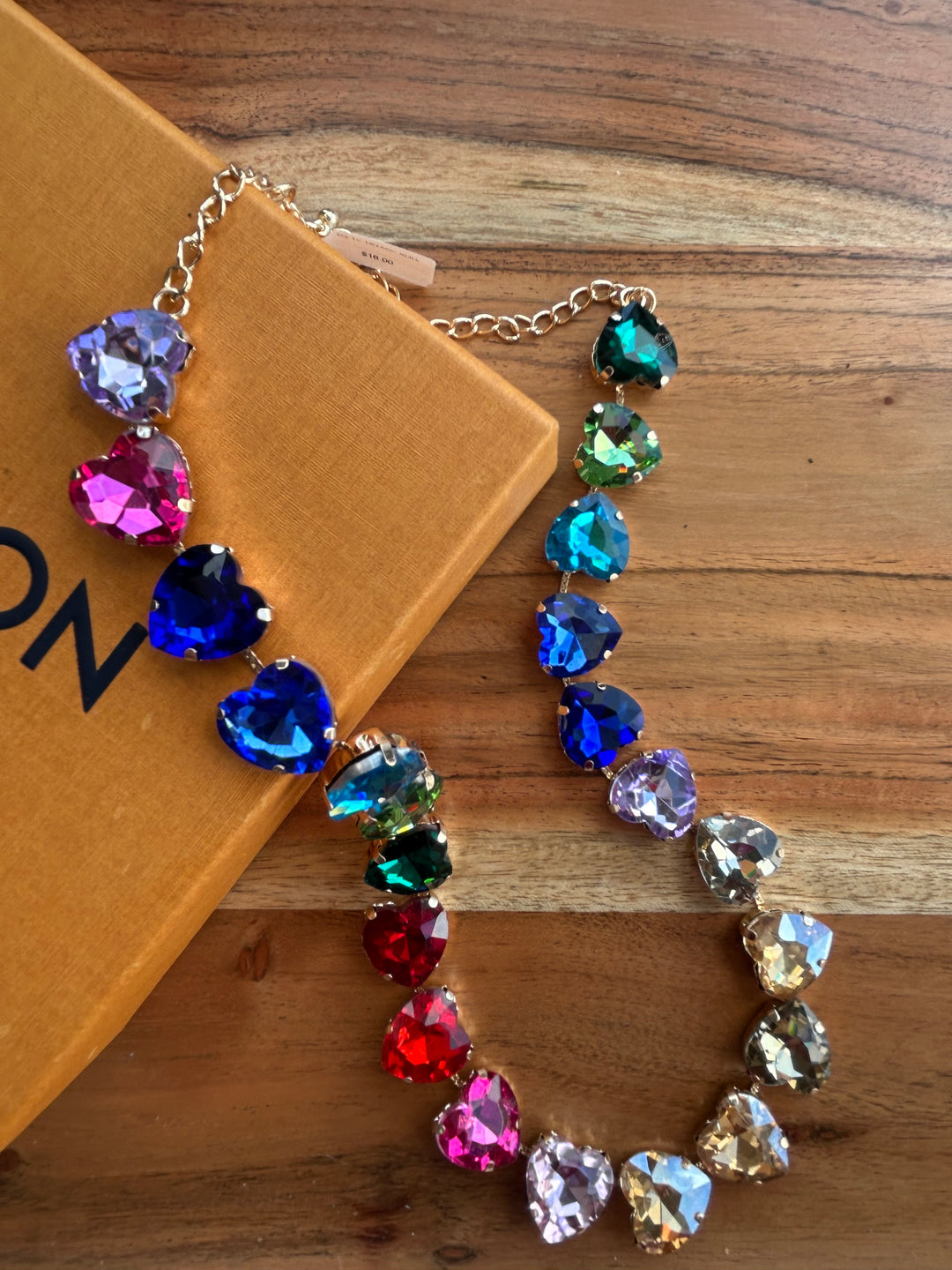 Multi Colored Heart Rhinestone Necklace