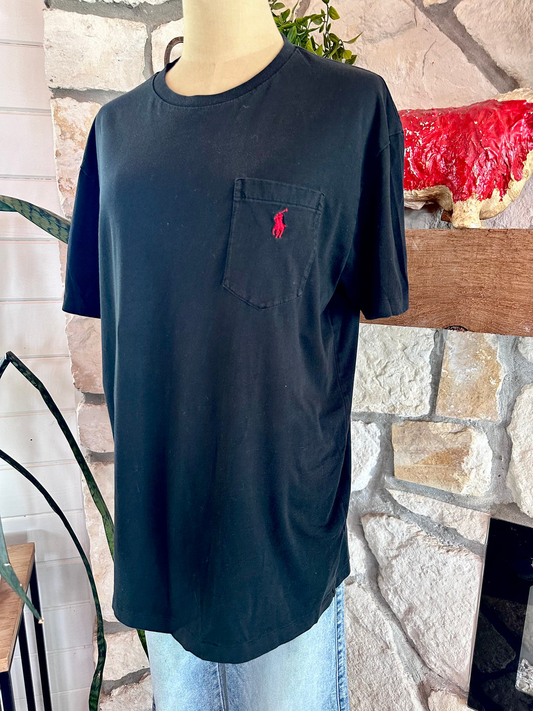 Thrifted - Black Ralph Lauren Pocket Tee- Men’s Medium