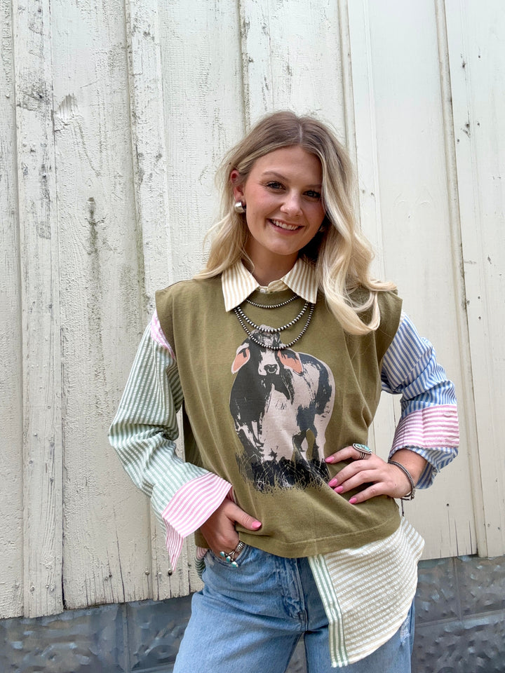 The Brahma Bull Boxy Tank- Olive