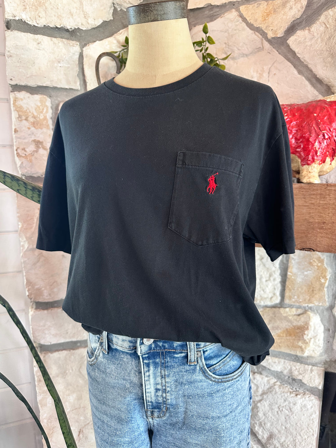 Thrifted - Black Ralph Lauren Pocket Tee- Men’s Medium
