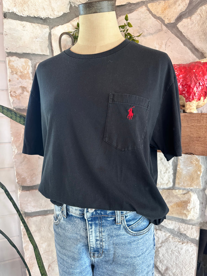 Thrifted - Black Ralph Lauren Pocket Tee- Men’s Medium