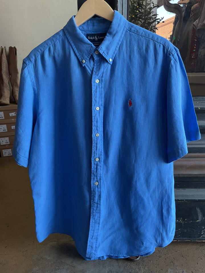 Thrifted-Blue Linen Button Down Ralph Lauren