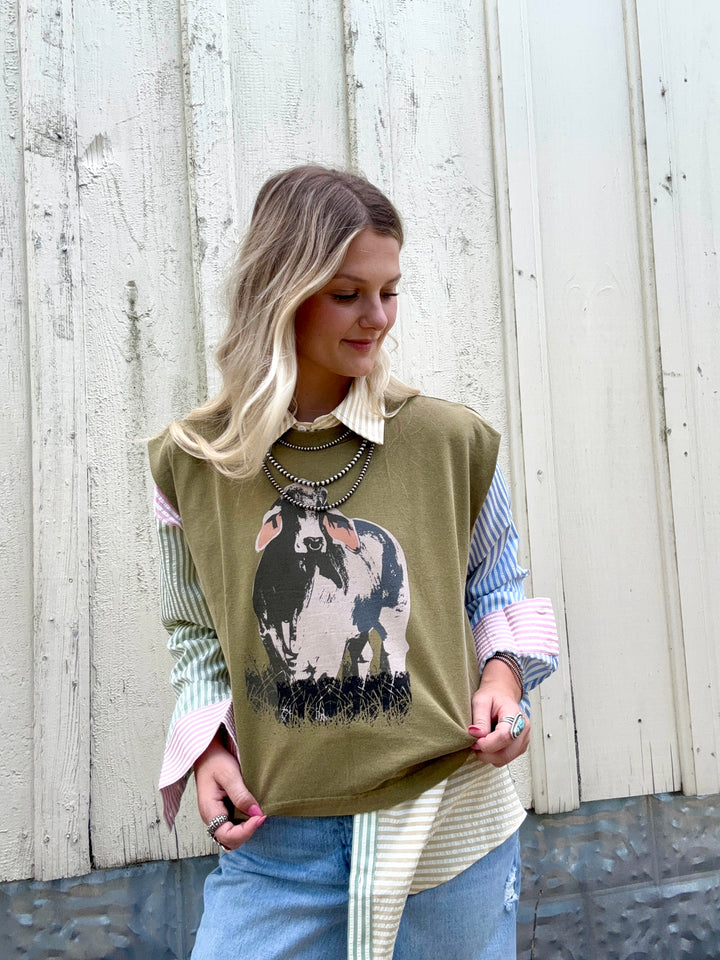 The Brahma Bull Boxy Tank- Olive
