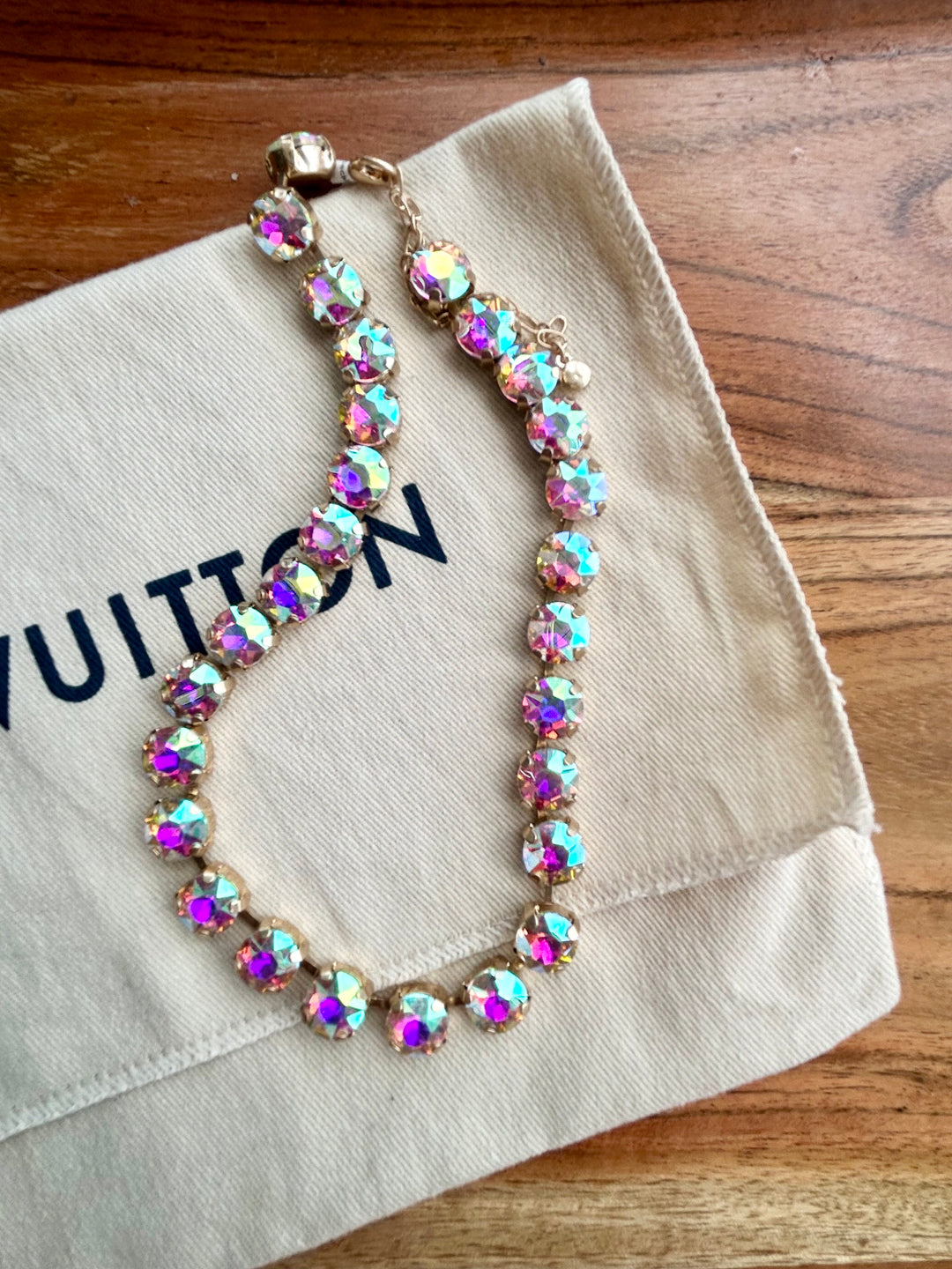 Iridescent Rhinestone Tennis Necklace