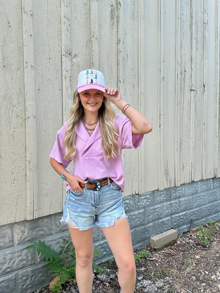 Folded Hem Popover Top in Orchid-Ivy Jane