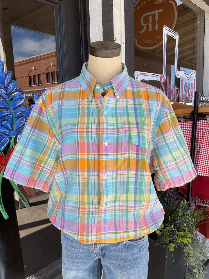 Thrifted-Men's Pastel Plaid Shirt-Large
