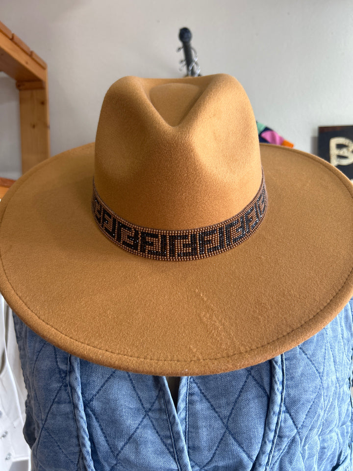 Khaki Felt Hat with Beaded Band