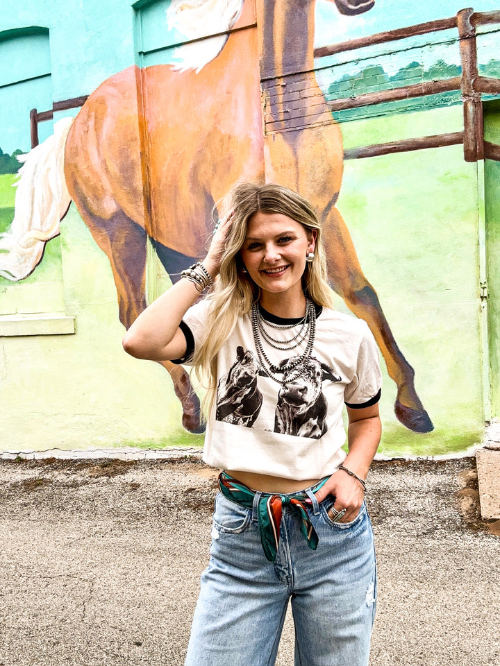 The Horned Hereford Bull Ringer Tee