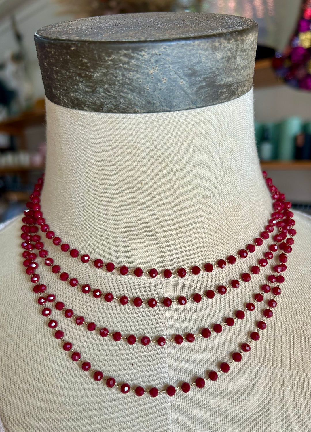 Layered Burgundy Bead Necklace