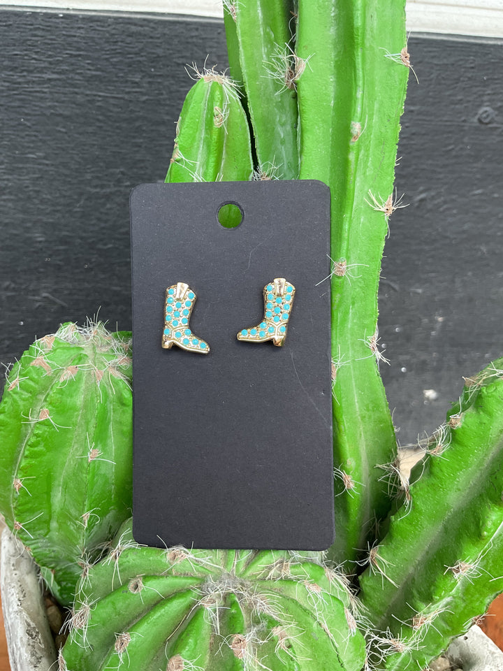 Stone Paved Cowboy Boot Earrings