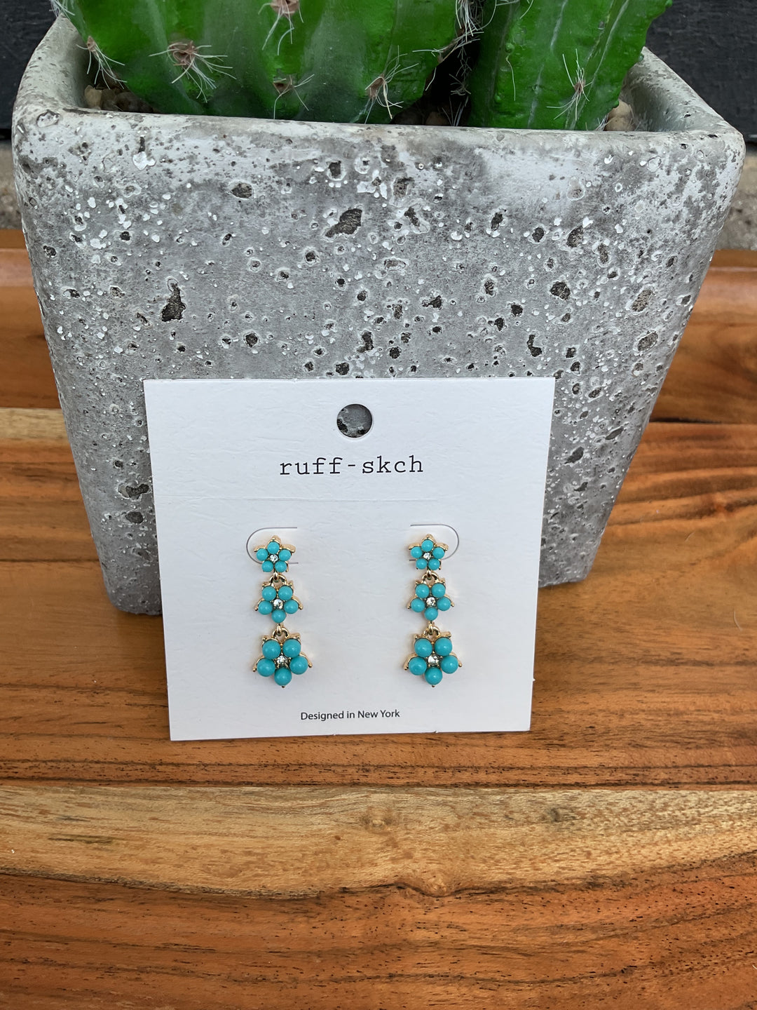 Turquoise Stone Cluster Floral  Drop Earrings
