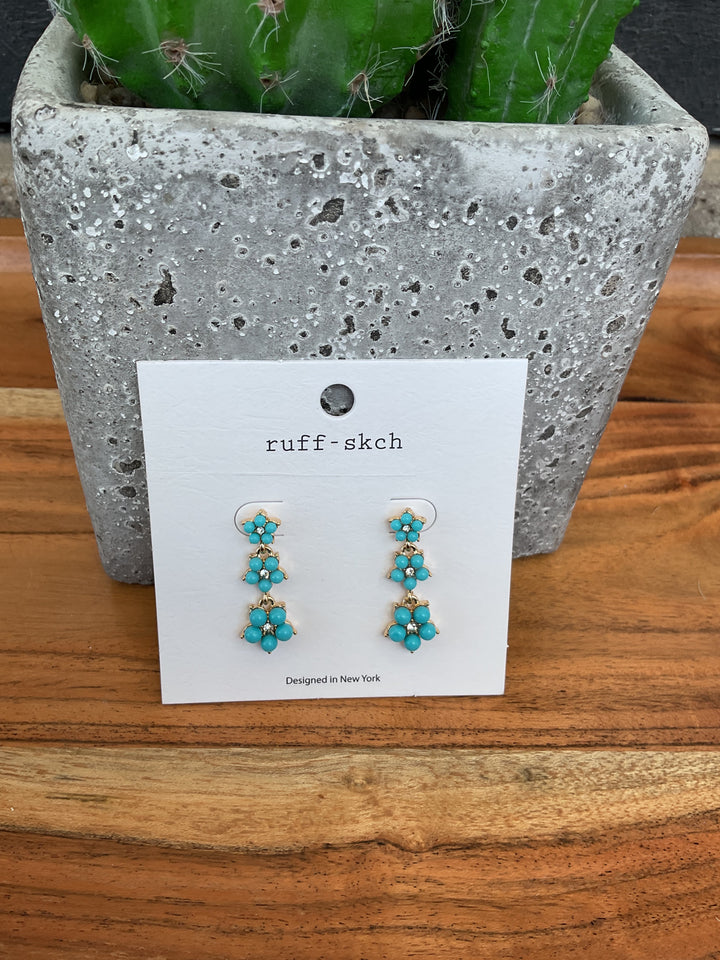 Turquoise Stone Cluster Floral  Drop Earrings