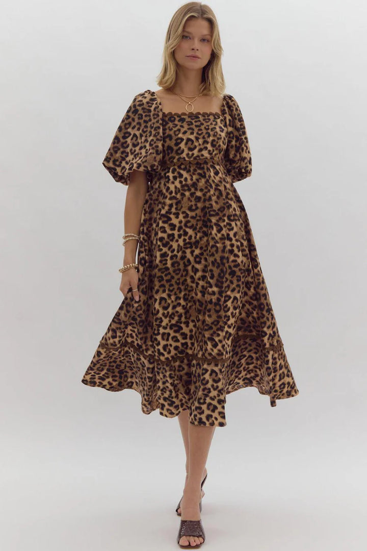 Cheetah Ric Rac Trim Dress