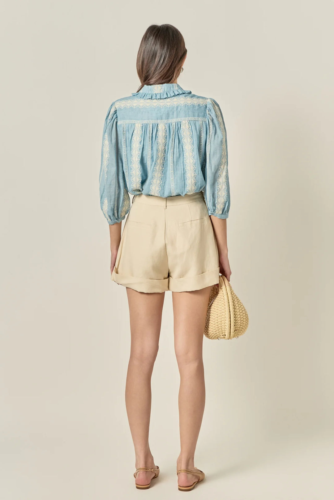 Embroidered Ruffle Collar Top