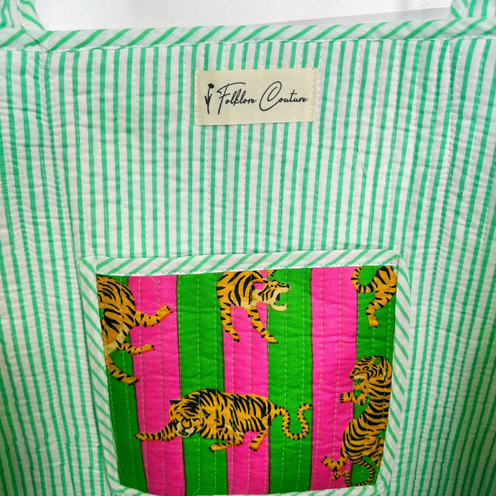 Pink/Green Tiger Quilted Tote