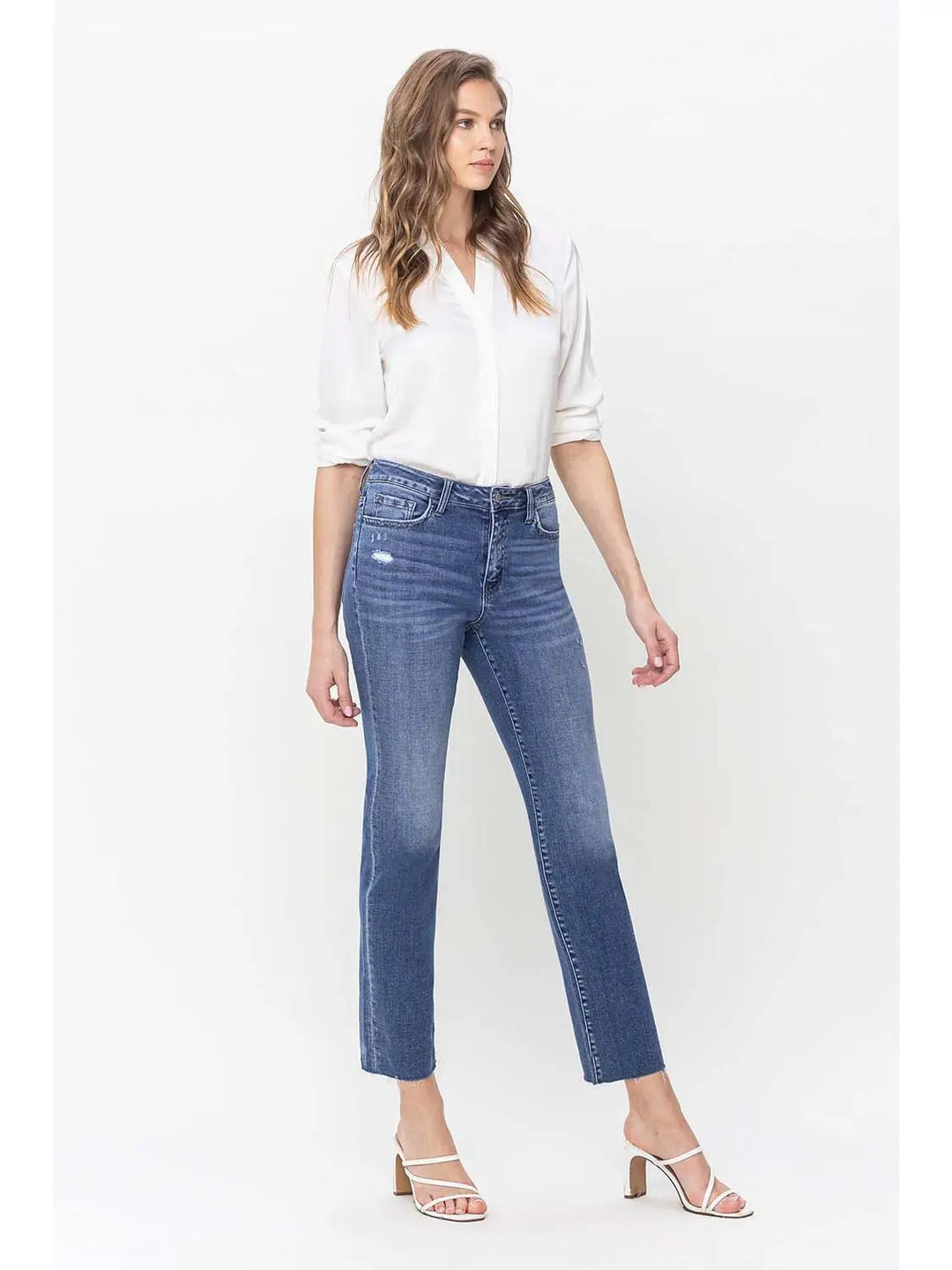 High Rise Straight Raw Hem Jeans