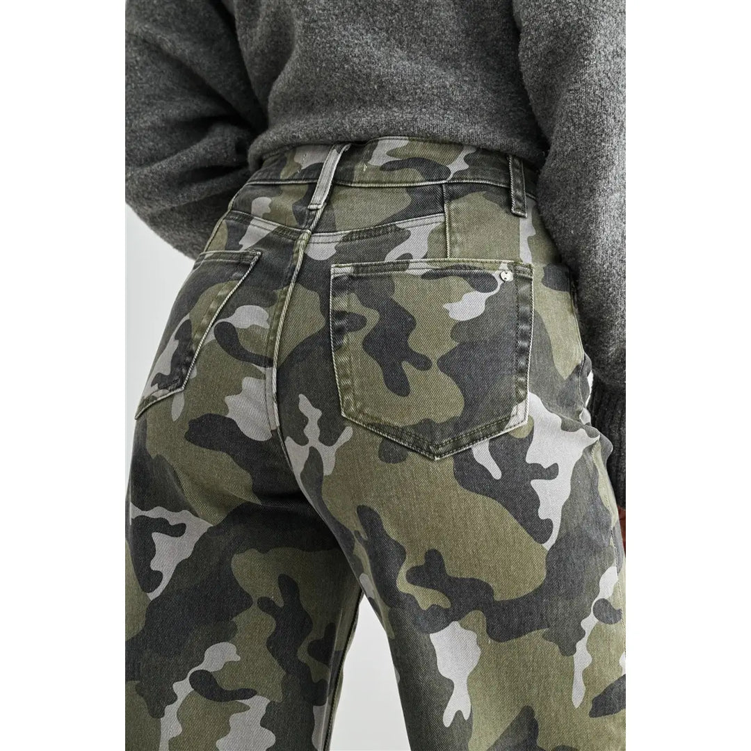 High-Rise Wide Leg Crop Camouflage Cuffed Hem