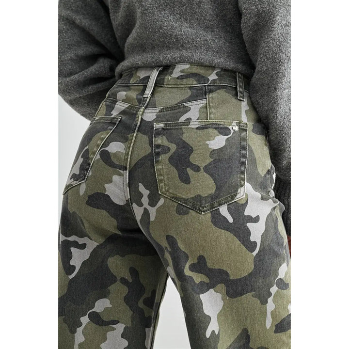 High-Rise Wide Leg Crop Camouflage Cuffed Hem