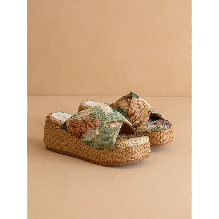 The Fresno | Floral Raffia Platform Sandal