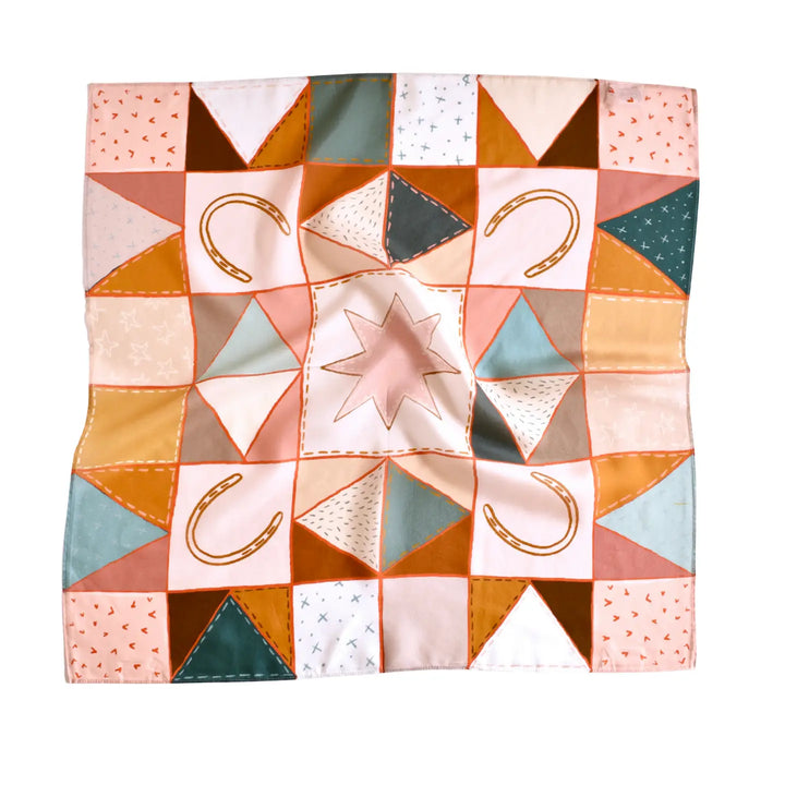 Horseshoe Vintage Ranching Patchwork Quilt Western Silk Wild Rag Scarf