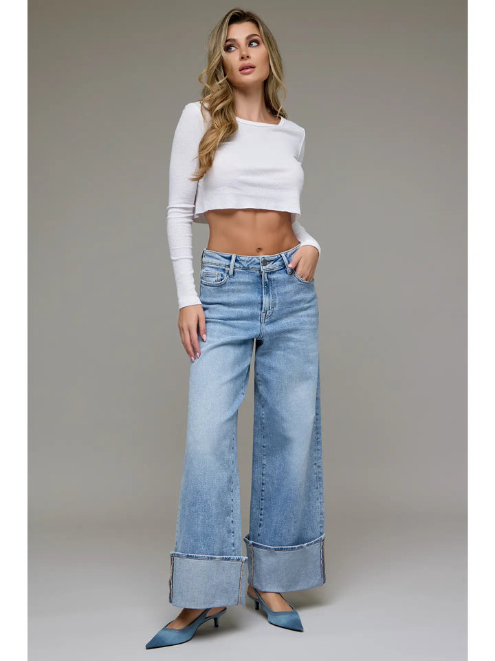 Nori Medium Light High Rise Cuffed Super Wide Leg